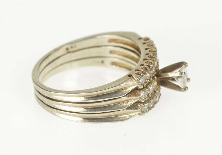 14K White Gold 0.85 Ctw Diamond Engagement Bridal Set Ring