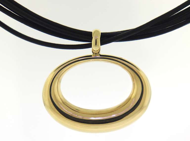 Open Circle Necklace w Multi Strand Leather