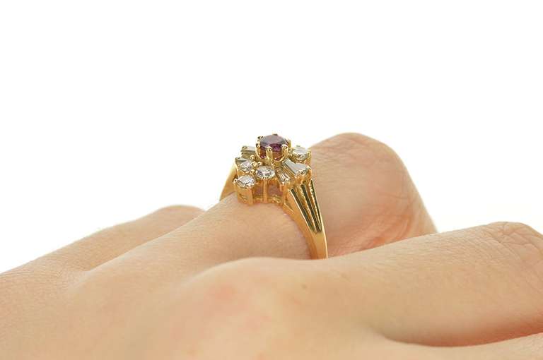 14K Yellow Gold 0.85 Ctw Ruby Diamond Halo Engagement Ring