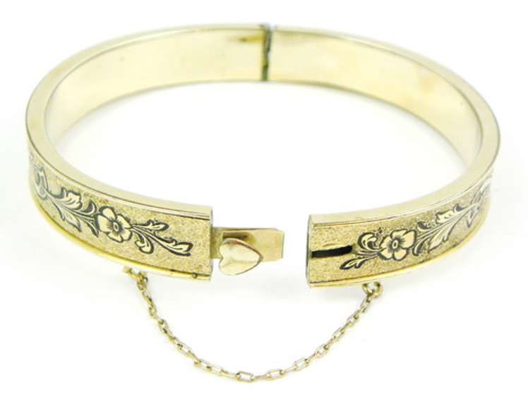 Vintage Gold Filled Bangle with Black Trace Enameling