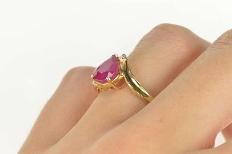 14K Yellow Gold 2.69 Ctw Pear Natural Ruby Diamond Engagement Ring