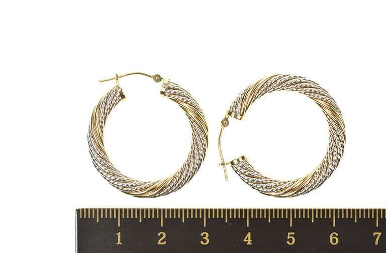 Sterling Silver 29.7mm Two Tone Twist Statement Hoop Earrings
