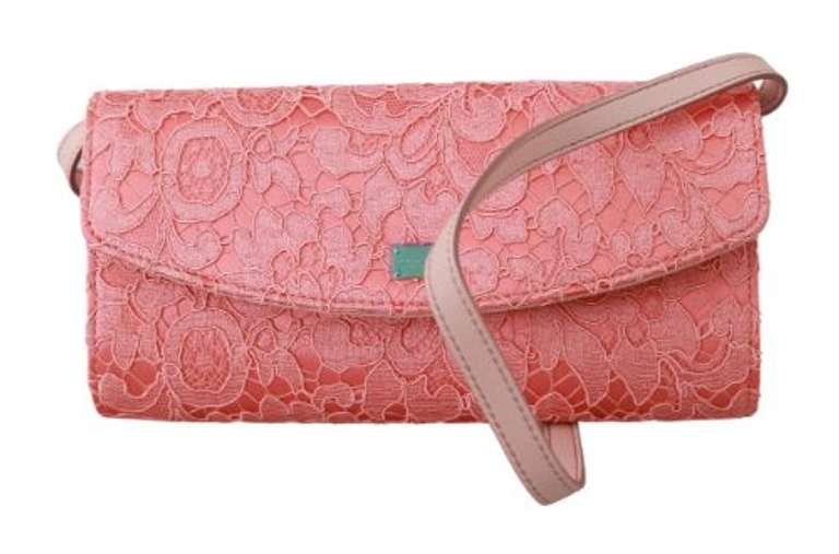 DOLCE & GABBANA  Pink Floral Lace Evening Long Clutch Cotton Bag