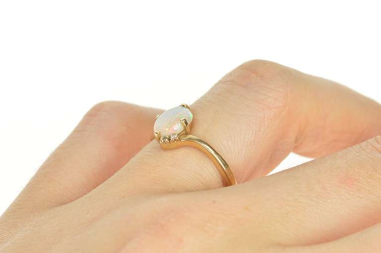 14K Yellow Gold Natural Opal Diamond Bypass Statement Ring