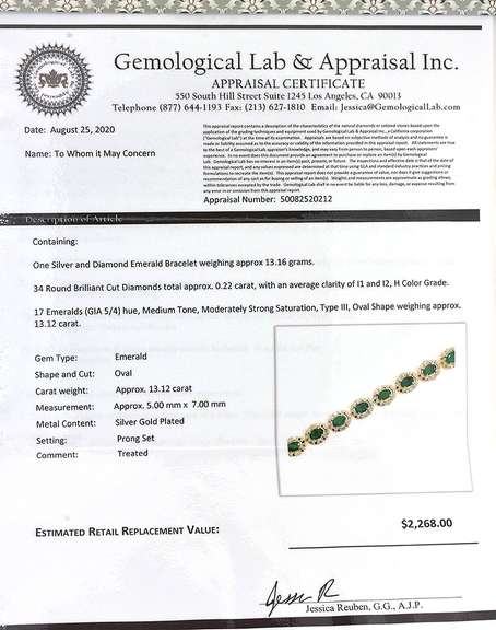 Sparkling Emerald & Diamond Bracelet in Vermeil