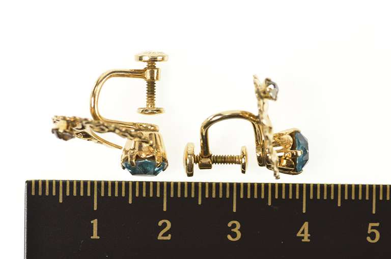 Gold Filled Retro Ornate Filigree Rhinestone Screw Back Earrings