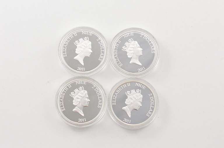 2011 Niue $2 Evangelists 1 Oz Silver PF Gold Plating 4 Coin Set Box