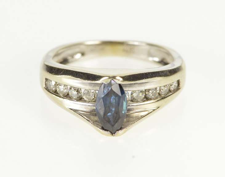 14K Yellow Gold 0.85 Ctw Marquise Sapphire Diamond Engagement Ring
