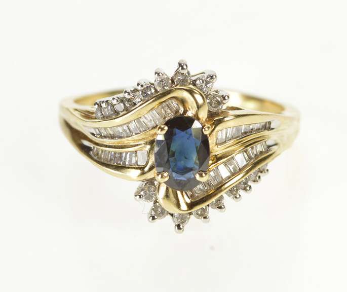 10K Yellow Gold 1.60 Ctw Sapphire Diamond Bypass Engagement Ring