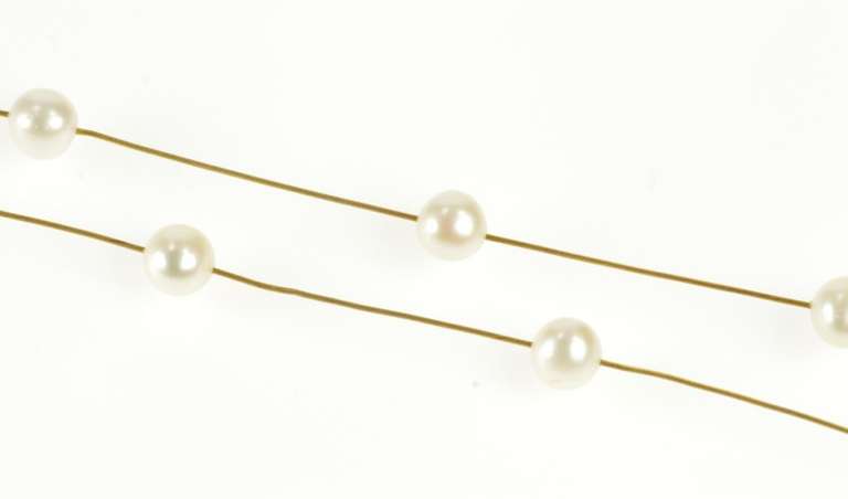 14K Yellow Gold 5.6mm Pearl Beaded Wire Link Chain Necklace