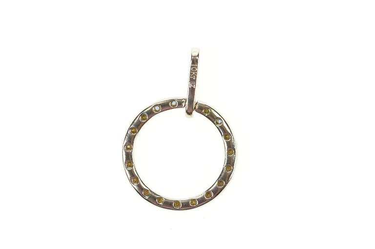 10K White Gold Sapphire Diamond Encrusted Ring Circle Drop Pendant