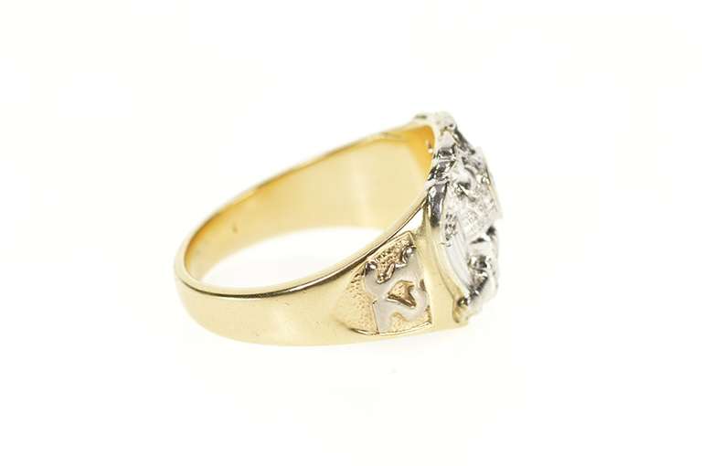 10K Yellow Gold Ornate Diamond Men's Masonic Eagle Ring