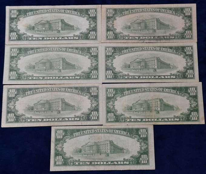 Lot of 7 Ten Dollar Silver Certificates