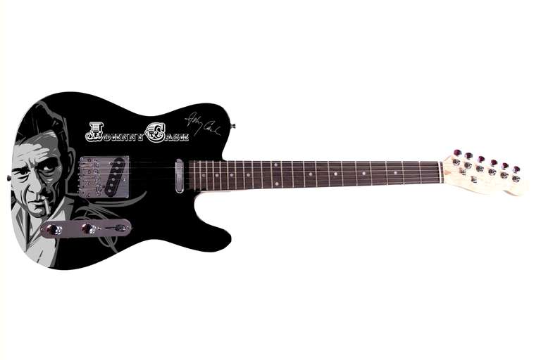 Johnny Cash Facsimile Autographed Custom Graphics Guitar