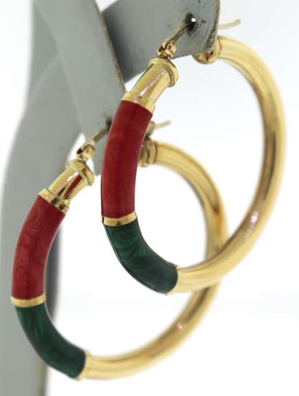 Wonderful Red & Green Enamel Hoop Earrings