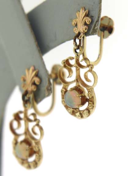 Vintage Opal Dangle Screw Back Earrings