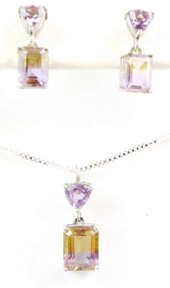 Sterling Ametrine & Amethyst Necklace & Earrings