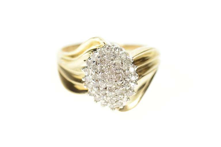 10K Yellow Gold Classic Marquise Diamond Cluster Statement Ring