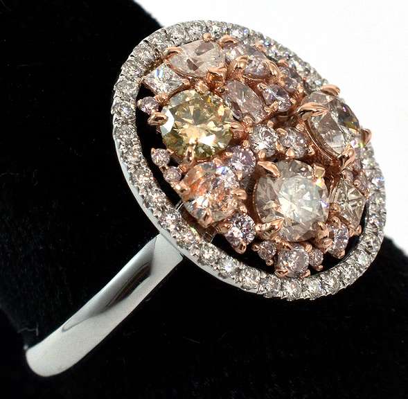 14K White Gold & Multi Color Diamond Ring