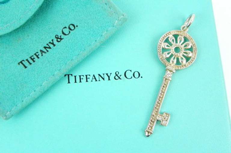 Tiffany & Co. Sterling Diamond Key Pendant w/Box