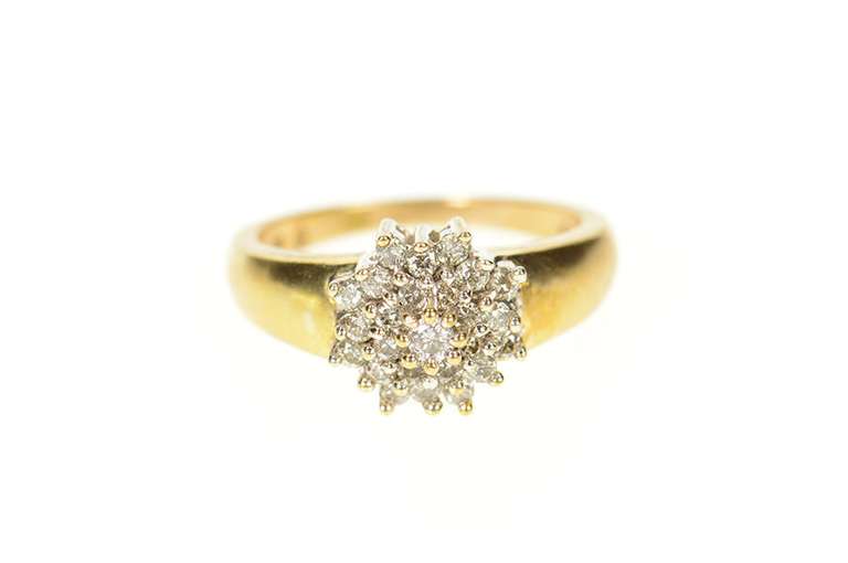 10K Yellow Gold 0.37 Ctw Round Diamond Cluster Statement Ring