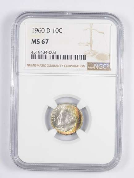 MS67 1960-D Roosevelt Dime - RAINBOW TONED - Graded NGC