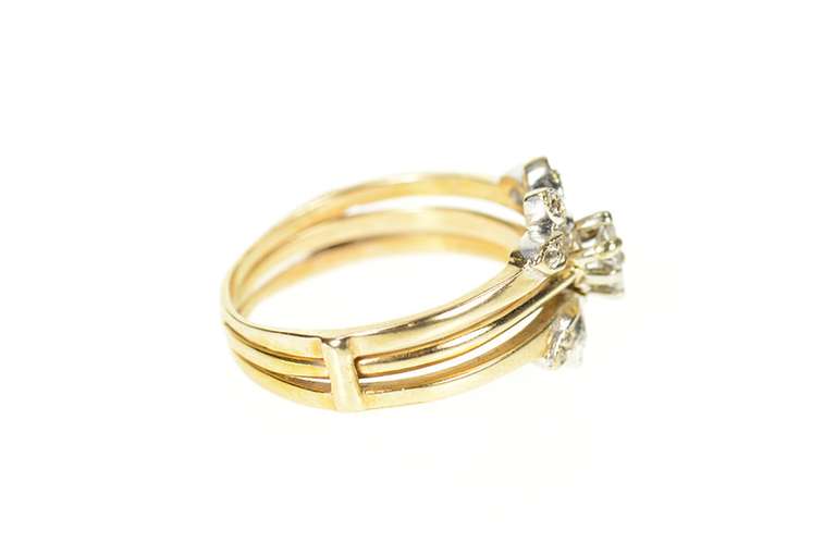 14K Yellow Gold Retro Diamond Engagement Bridal Set Ring