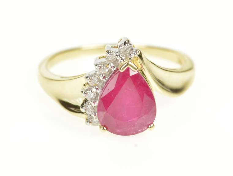 14K Yellow Gold 2.69 Ctw Pear Natural Ruby Diamond Engagement Ring