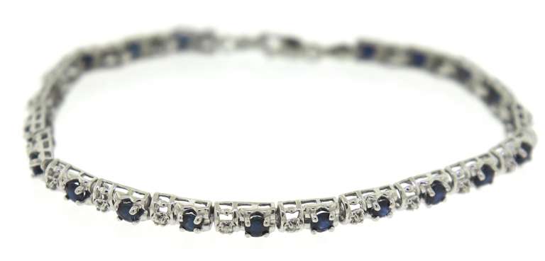 Pretty White Gold Sapphire & Diamond Alternating Bracelet