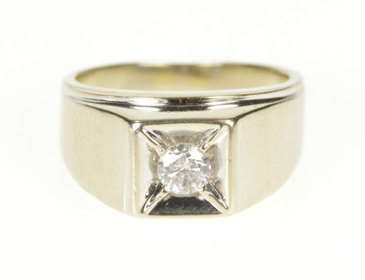 14K White Gold 0.58 Ct Men's Diamond Solitaire Squared Wedding Ring