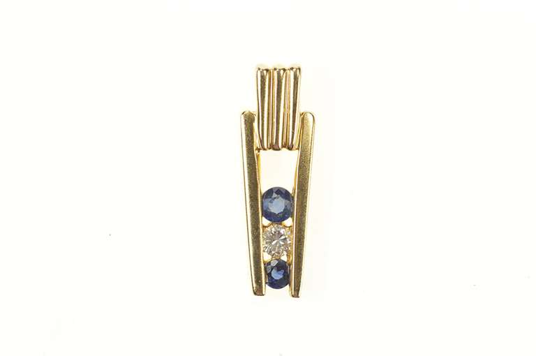 14K Yellow Gold 0.28 Ctw Sapphire Diamond Channel Bar Pendant