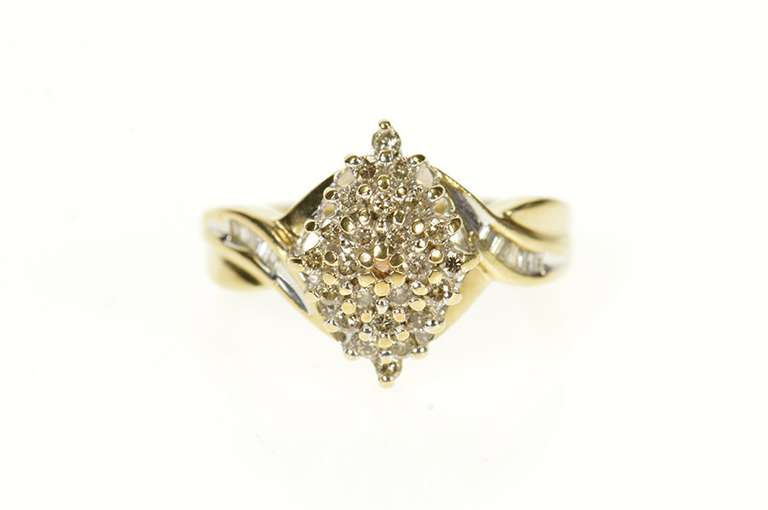 10K Yellow Gold Marquise Diamond Cluster Bypass Statement Ring