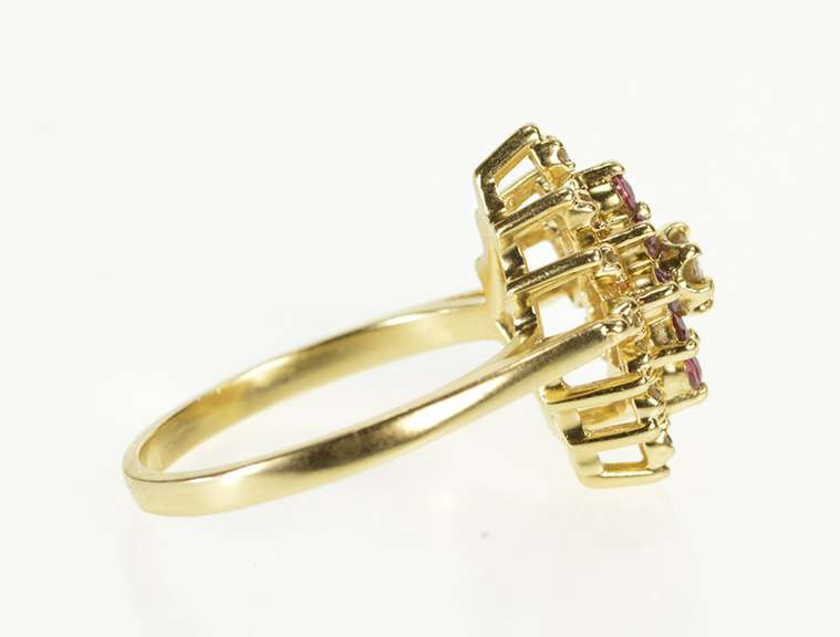 14K Yellow Gold 0.50 Ctw Diamond Ruby Halo Cluster Engagement Ring