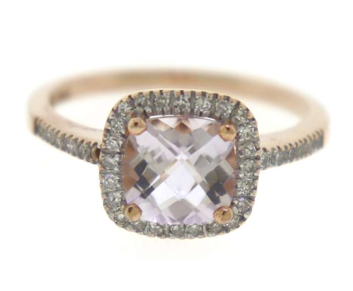 Romantic Cushion Rose Quartz & Diamond Halo Ring