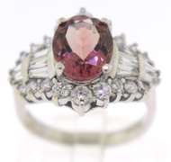 Glowing Pink Tourmaline and Diamond White Gold Ring