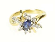 18K Yellow Gold Sapphire Diamond Bypass Engagement Ring