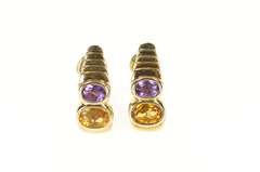 14K Yellow Gold Citrine Amethyst French Clip Statement Earrings