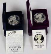 1986 S & 2001 W Proof Silver Eagles with Boxs Papers