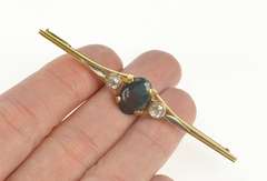 18K Yellow Gold Victorian Oval Bloodstone Diamond Bar Pin/Brooch