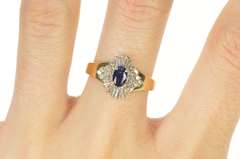 14K Yellow Gold 1.21 Ctw Oval Sapphire Diamond Halo Engagement Ring