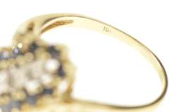 10K Yellow Gold Diagonal Diamond Sapphire Halo Cluster Bypass Ring