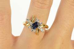 18K Yellow Gold Sapphire Diamond Bypass Engagement Ring
