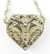Filigree & Marcasites Heart Box Pendant with Slide Chain