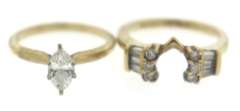 Vintage 14kt Yellow Gold Marquise Diamond Wedding Set