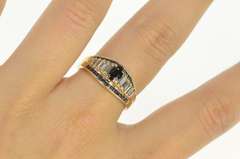 14K Yellow Gold Natural Sapphire Engagement Baguette Diamond Ring