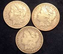 Lot of 3 Morgan Dollars 1892 S,1893 O ,1893