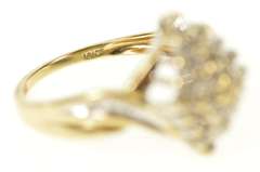 10K Yellow Gold Marquise Diamond Cluster Bypass Statement Ring