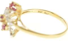 14K Yellow Gold Marquise Ruby Diamond Fanned Swirl Cocktail Ring