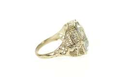 14K White Gold Art Deco Ornate Filigree Blue Topaz Statement Ring