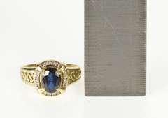 10K Yellow Gold 1.15 Ctw Sapphire Diamond Halo Engagement Ring